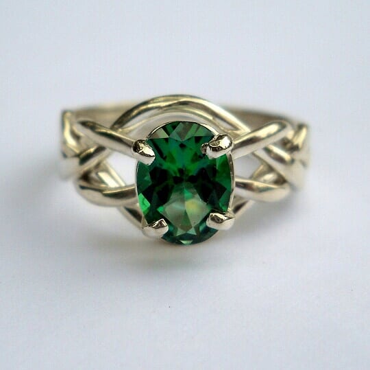 Blue Topaz, Green Garnet & Diamond Double Halo Ring – York Jewellers AU